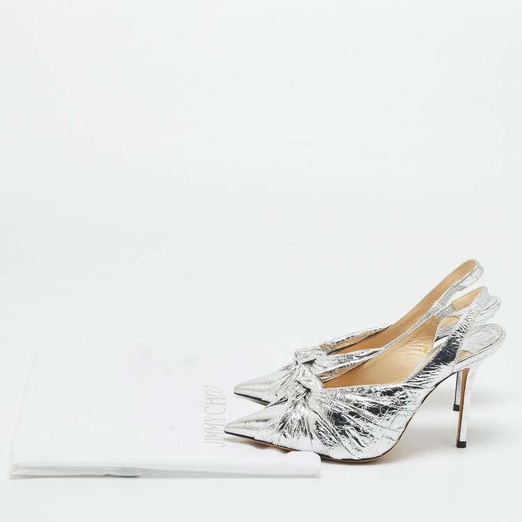 Pre Owned Jimmy Choo Silver Foil Leather annabell Slingback Pumps Size 36.5