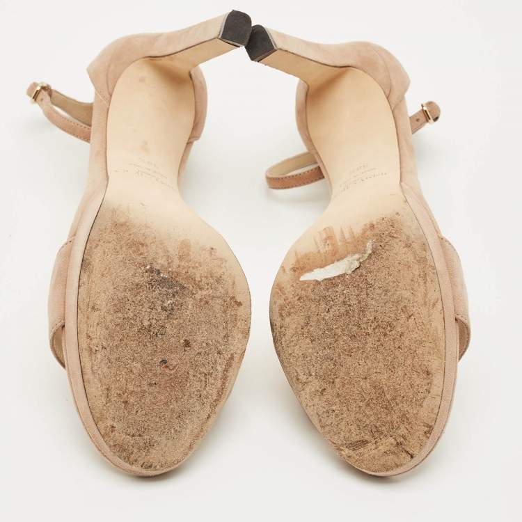 Pre Owned Jimmy Choo Beige Suede Misty Ankle Strap Sandals Size 38.5