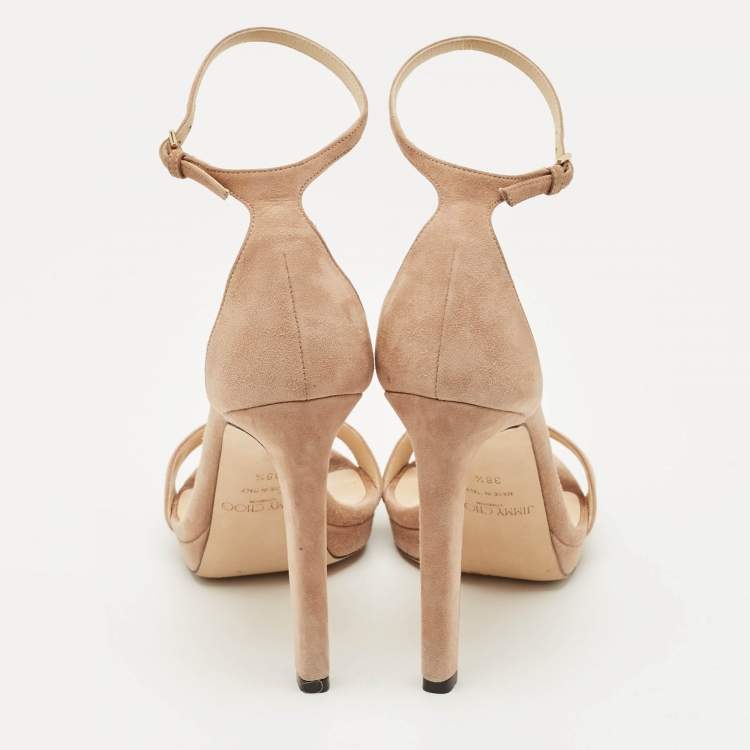 Pre Owned Jimmy Choo Beige Suede Misty Ankle Strap Sandals Size 38.5