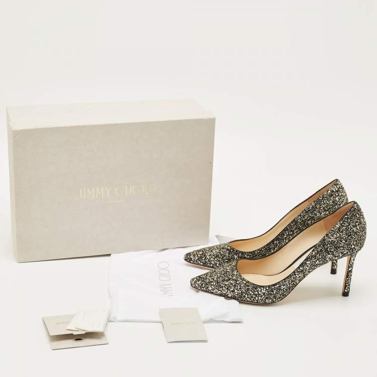Pre Owned Jimmy Choo Gold/Black Star Course Glitter Romy Pumps Size 39