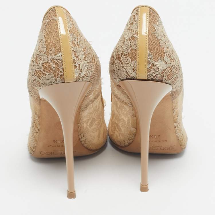 Pre Owned Jimmy Choo Beige Lace Abel Pumps Size 38.5