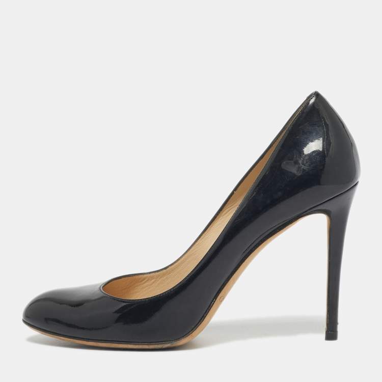 Pre Owned Jimmy Choo Black Patent Leather Georgia Round Toe Pumps Size 38.5