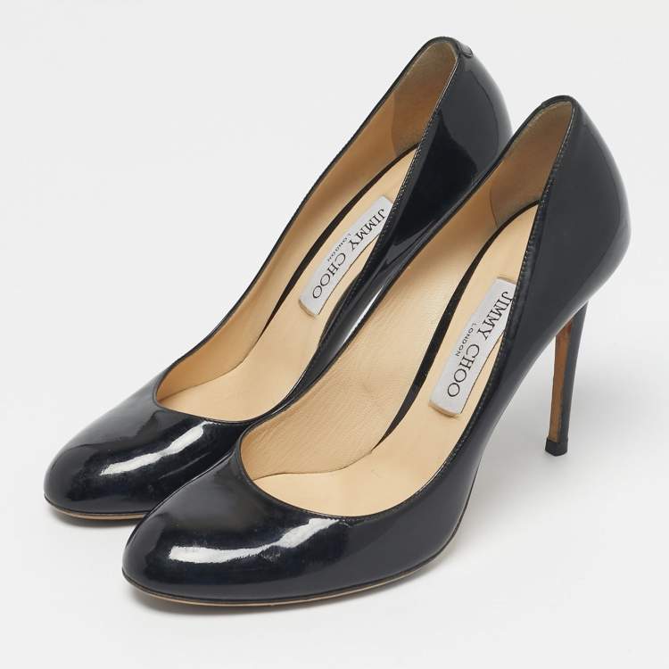 Pre Owned Jimmy Choo Black Patent Leather Georgia Round Toe Pumps Size 38.5