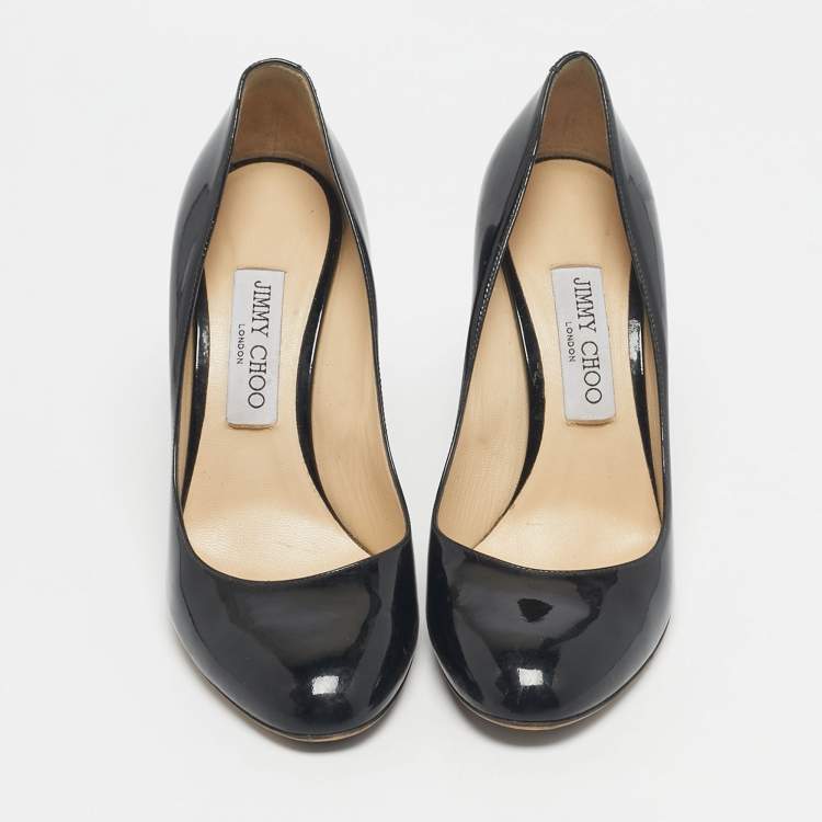 Pre Owned Jimmy Choo Black Patent Leather Georgia Round Toe Pumps Size 38.5