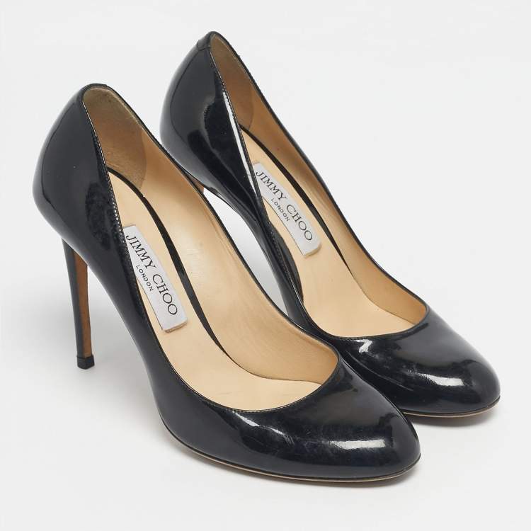Pre Owned Jimmy Choo Black Patent Leather Georgia Round Toe Pumps Size 38.5