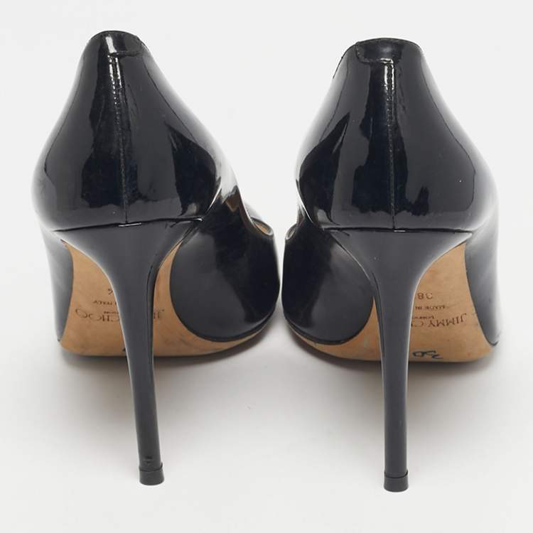 Pre Owned Jimmy Choo Black Patent Leather Georgia Round Toe Pumps Size 38.5