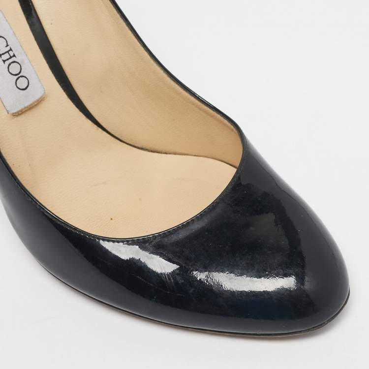 Pre Owned Jimmy Choo Black Patent Leather Georgia Round Toe Pumps Size 38.5