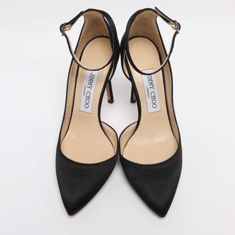 Pre Owned Jimmy Choo Black Suede Lucy Ankle Strap Pointed Toe D'orsay Pumps Size 36