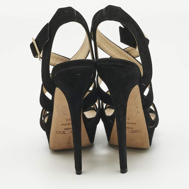 Pre Owned Jimmy Choo Black Suede Louise Crisscross Platform Sandals Size 38