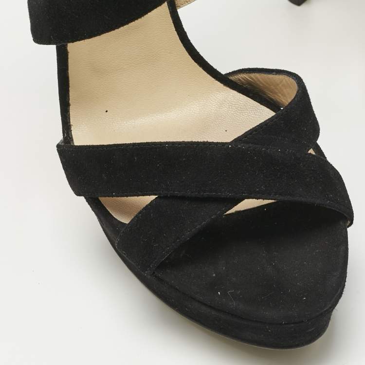 Pre Owned Jimmy Choo Black Suede Louise Crisscross Platform Sandals Size 38