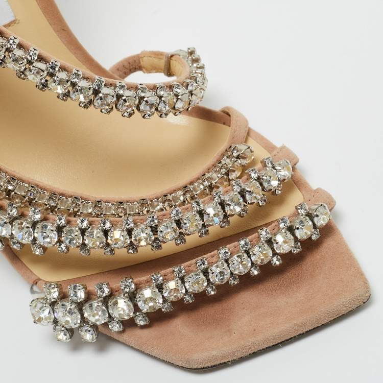 Pre Owned Jimmy Choo Beige PVC and Suede josefine 100 Crystals Embellished Sandals Size 40