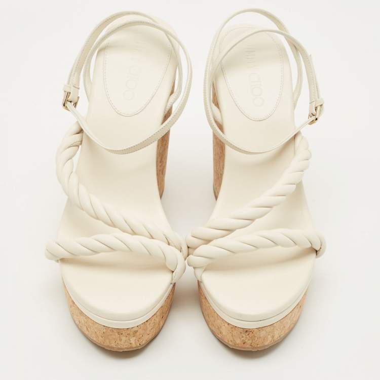Pre Owned Jimmy Choo Cream Leather Diosa Wedge Sandals Size 40