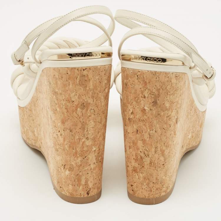 Pre Owned Jimmy Choo Cream Leather Diosa Wedge Sandals Size 40