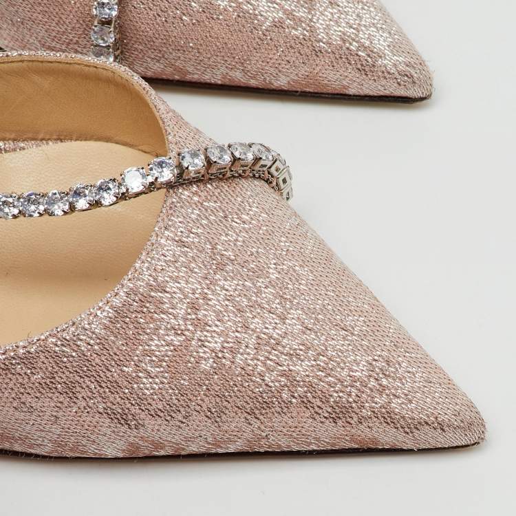Pre Owned Jimmy Choo Metallic Lurex Fabric Talika Crystal Embellished Ankle Strap Pumps Size 36