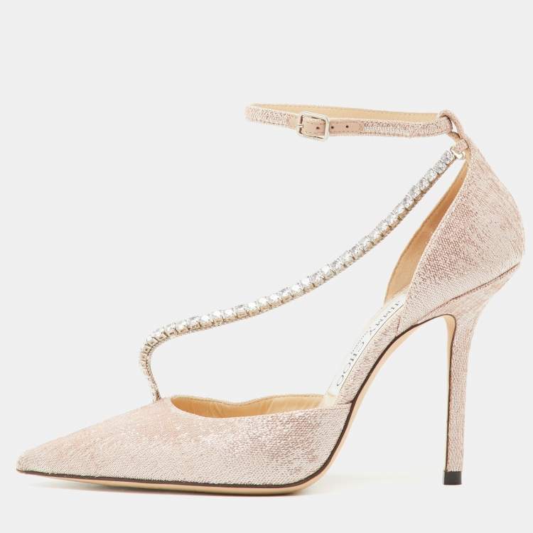 Pre Owned Jimmy Choo Metallic Lurex Fabric Talika Crystal Embellished Ankle Strap Pumps Size 36