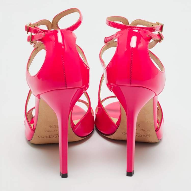 Pre Owned Jimmy Choo Pink Patent Leather Lance Ankle Strap Sandals Size 36.5