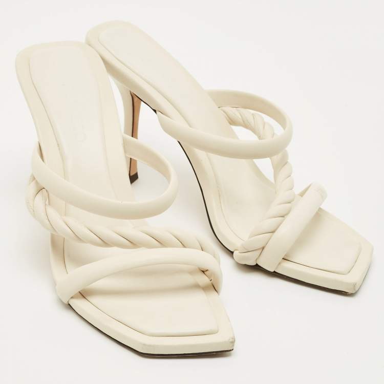 Pre Owned Jimmy Choo Cream Leather Diosa Slide Sandals Size 40