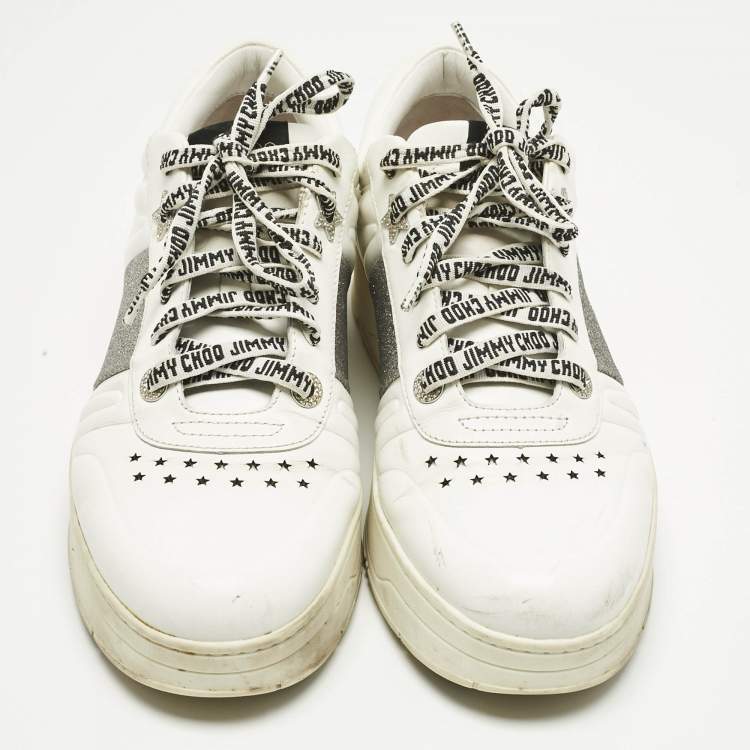 Pre Owned Jimmy Choo White/Silver Leather Studded Hawaii/F Low Top Sneakers Size 40