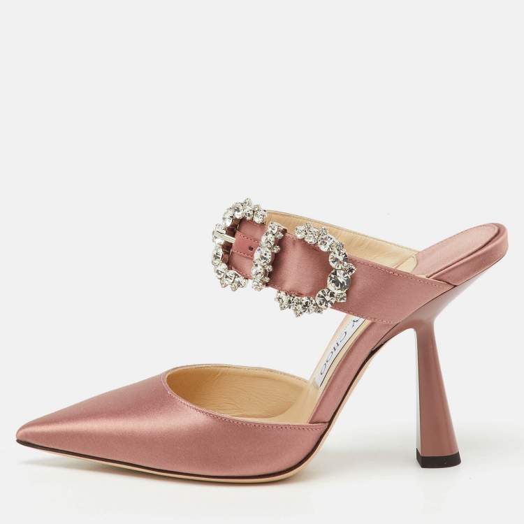 Pre Owned Jimmy Choo Dusty Rose Satin Crystal Buckle Embellished Smokey Mules Size 36