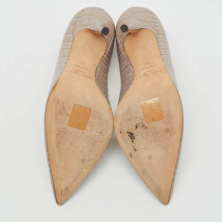 Pre Owned Jimmy Choo Beige Croc Embossed Leather Love 85 Pointed Toe Pumps Size 36