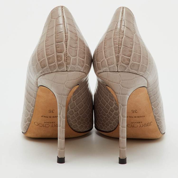 Pre Owned Jimmy Choo Beige Croc Embossed Leather Love 85 Pointed Toe Pumps Size 36