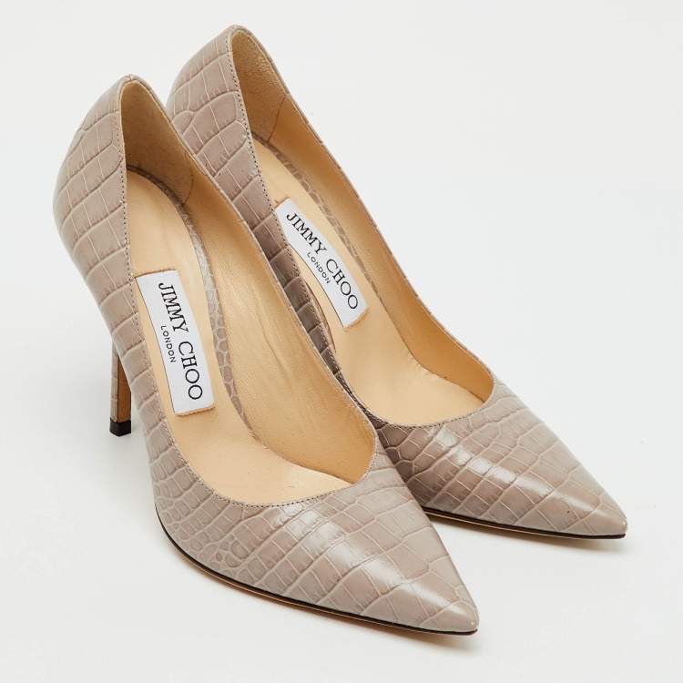 Pre Owned Jimmy Choo Beige Croc Embossed Leather Love 85 Pointed Toe Pumps Size 36