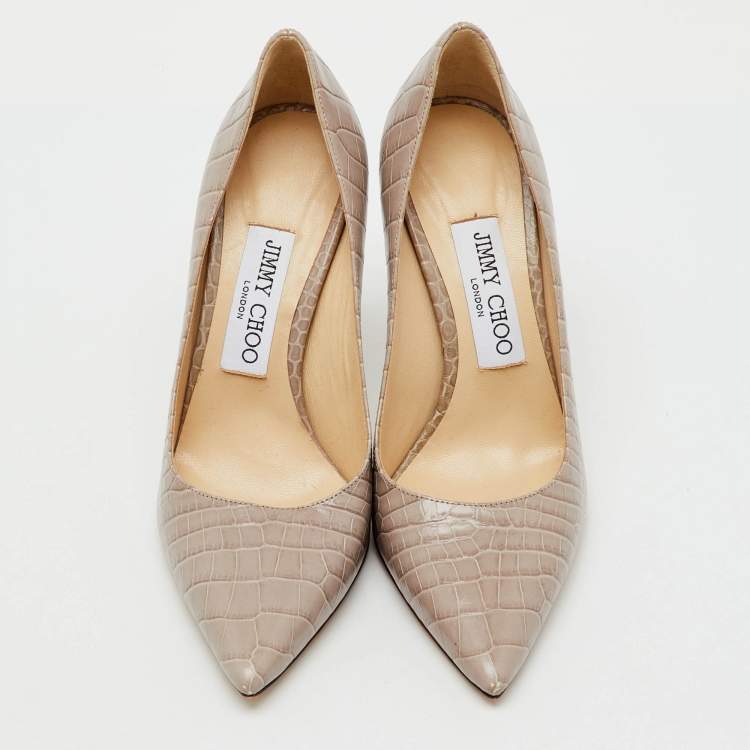 Pre Owned Jimmy Choo Beige Croc Embossed Leather Love 85 Pointed Toe Pumps Size 36