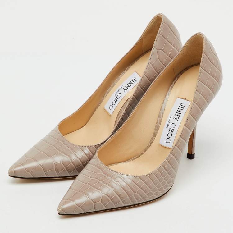 Pre Owned Jimmy Choo Beige Croc Embossed Leather Love 85 Pointed Toe Pumps Size 36