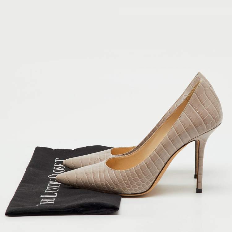 Pre Owned Jimmy Choo Beige Croc Embossed Leather Love 85 Pointed Toe Pumps Size 36
