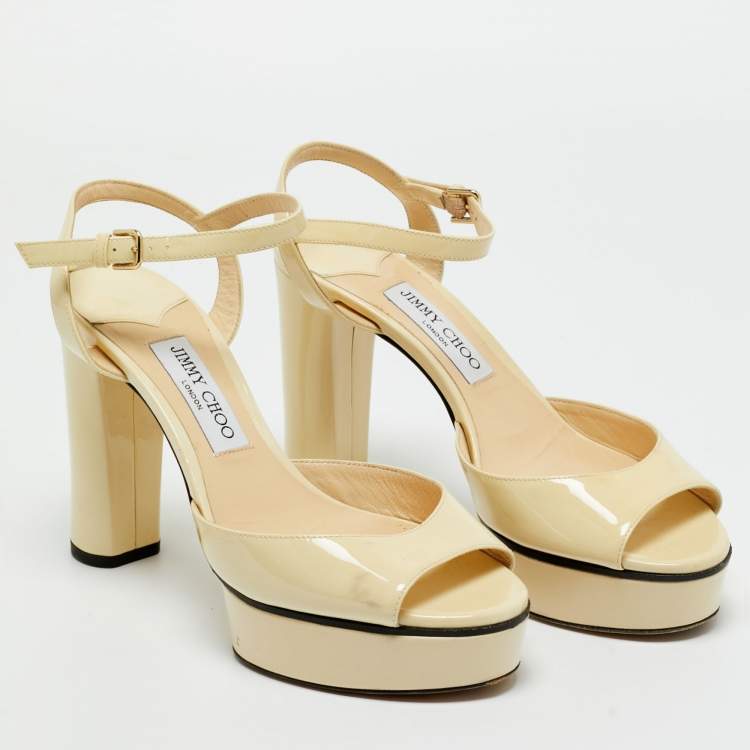 Pre Owned Jimmy Choo Cream Patent Leather Ankle Strap Sandals Size 39