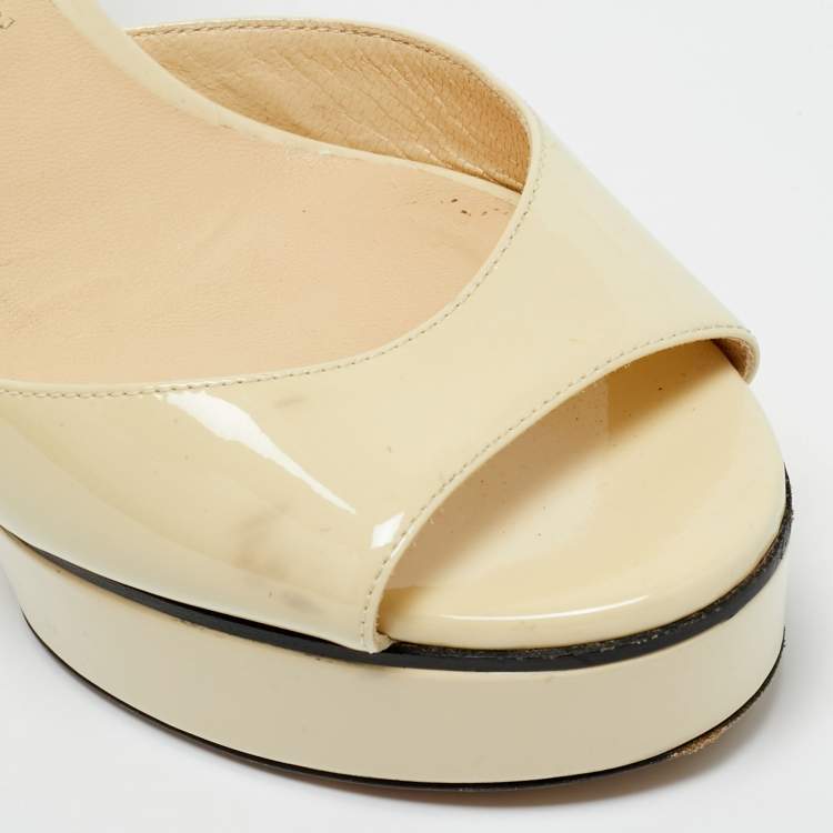 Pre Owned Jimmy Choo Cream Patent Leather Ankle Strap Sandals Size 39