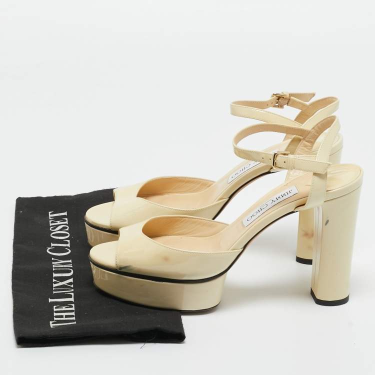 Pre Owned Jimmy Choo Cream Patent Leather Ankle Strap Sandals Size 39