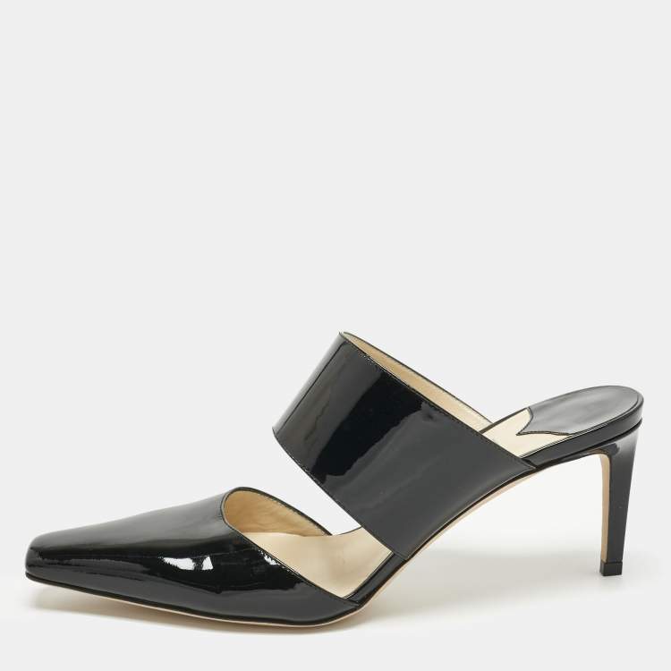 Pre Owned Jimmy Choo Black Patent Leather Hawke  Pointed Toe Mules Size 40