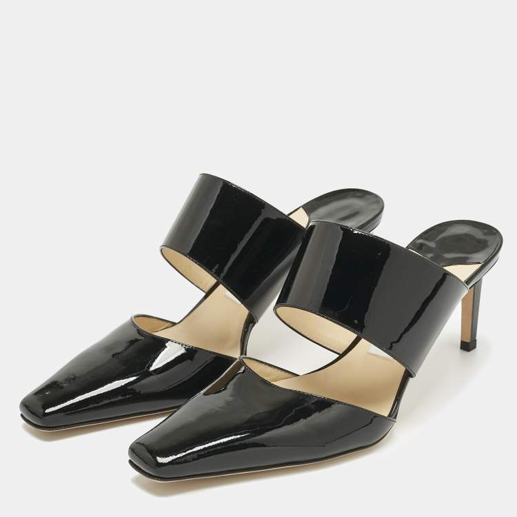 Pre Owned Jimmy Choo Black Patent Leather Hawke  Pointed Toe Mules Size 40