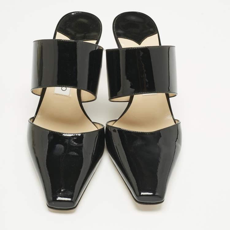 Pre Owned Jimmy Choo Black Patent Leather Hawke  Pointed Toe Mules Size 40