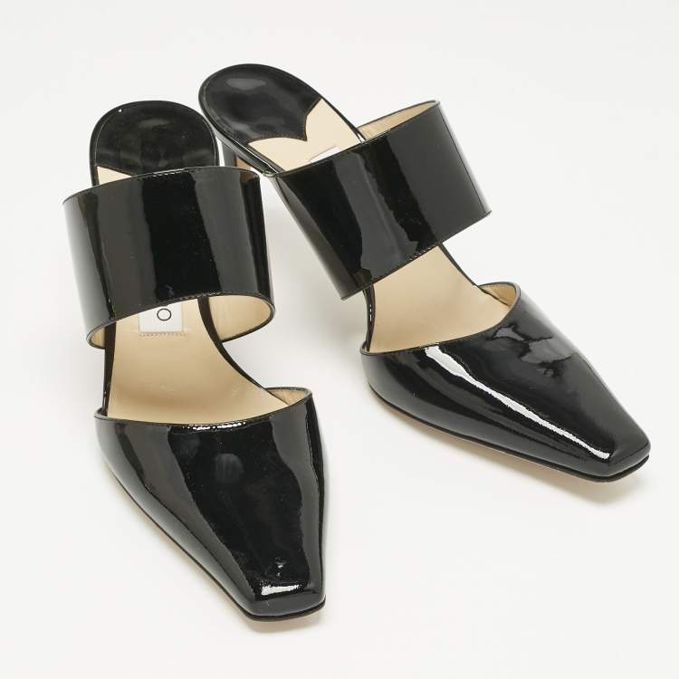 Pre Owned Jimmy Choo Black Patent Leather Hawke  Pointed Toe Mules Size 40