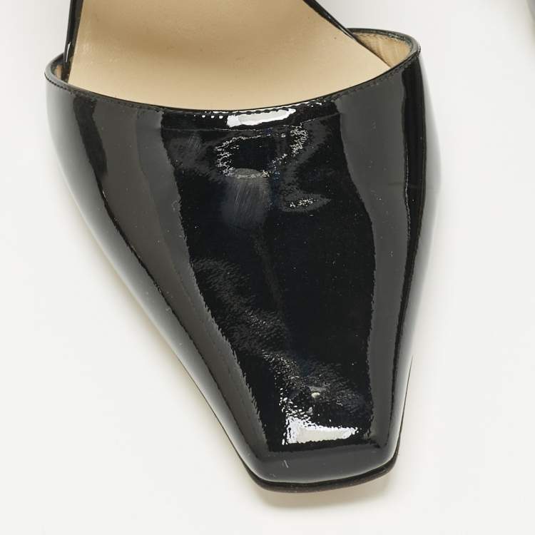 Pre Owned Jimmy Choo Black Patent Leather Hawke  Pointed Toe Mules Size 40