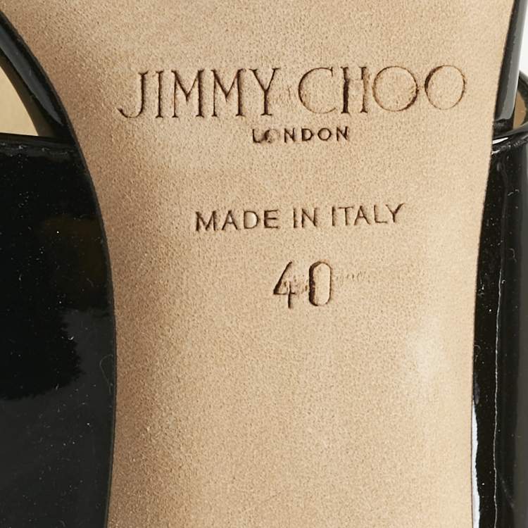 Pre Owned Jimmy Choo Black Patent Leather Hawke  Pointed Toe Mules Size 40