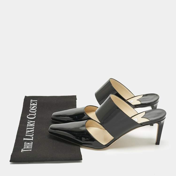 Pre Owned Jimmy Choo Black Patent Leather Hawke  Pointed Toe Mules Size 40