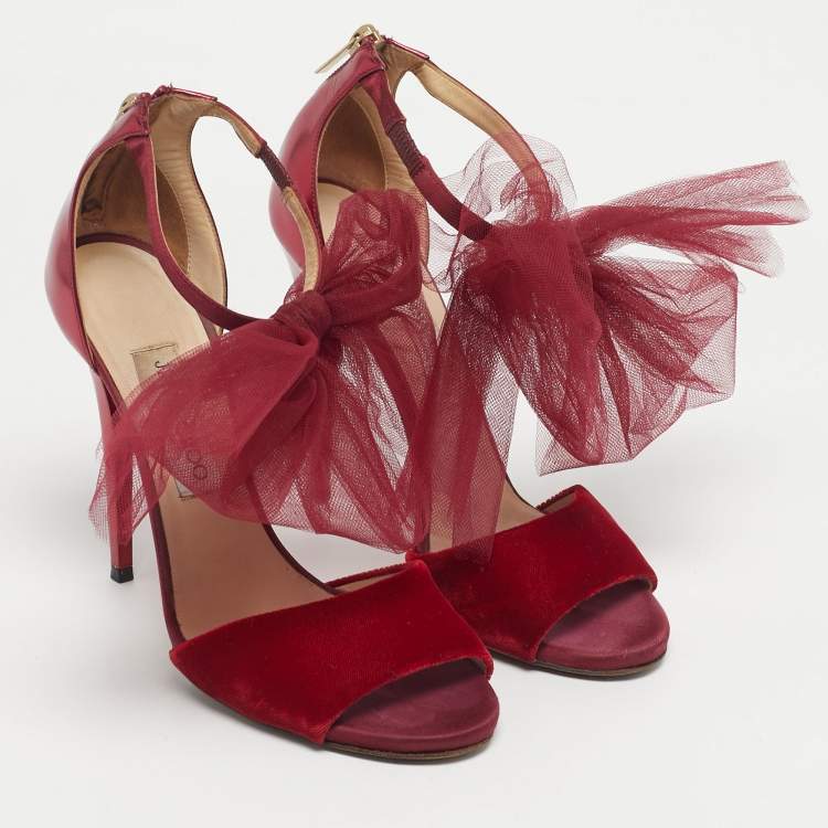 Pre Owned Jimmy Choo Metallic Velvet and Leather Ankle Strap Sandals Size 39