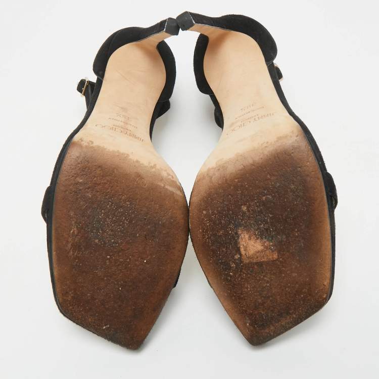 Pre Owned Jimmy Choo Black Suede Alva Ankle Strap Sandals Size 39.5