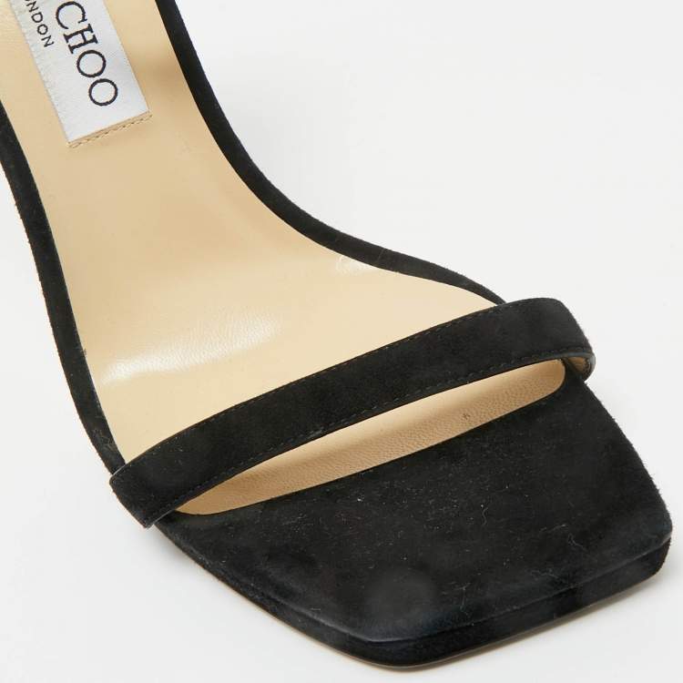 Pre Owned Jimmy Choo Black Suede Alva Ankle Strap Sandals Size 39.5