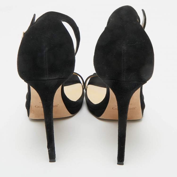 Pre Owned Jimmy Choo Black Suede Alva Ankle Strap Sandals Size 39.5
