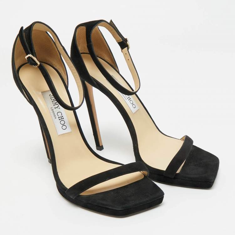 Pre Owned Jimmy Choo Black Suede Alva Ankle Strap Sandals Size 39.5