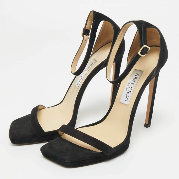 Pre Owned Jimmy Choo Black Suede Alva Ankle Strap Sandals Size 39.5