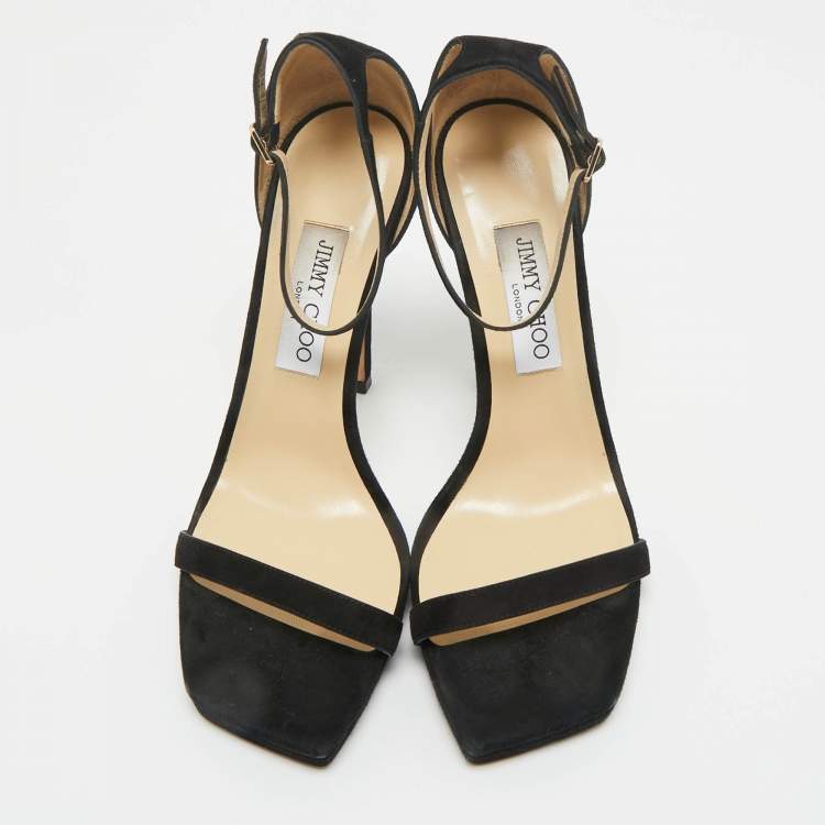 Pre Owned Jimmy Choo Black Suede Alva Ankle Strap Sandals Size 39.5