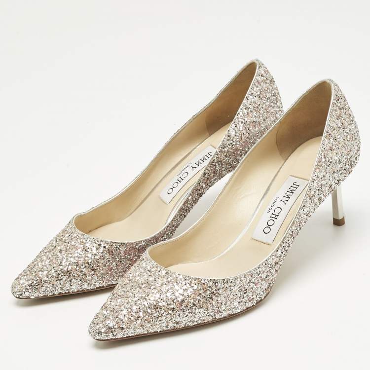 Pre Owned Jimmy Choo Two Tone Glitter Romy Pumps Size 36.5