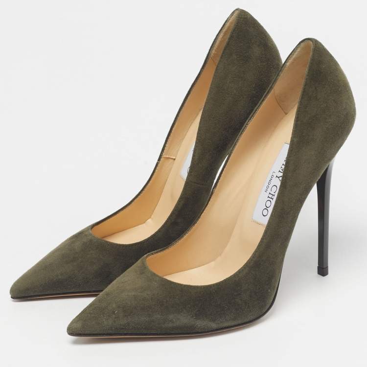 Pre Owned Jimmy Choo Dark Green Suede Anouk Pumps Size 37