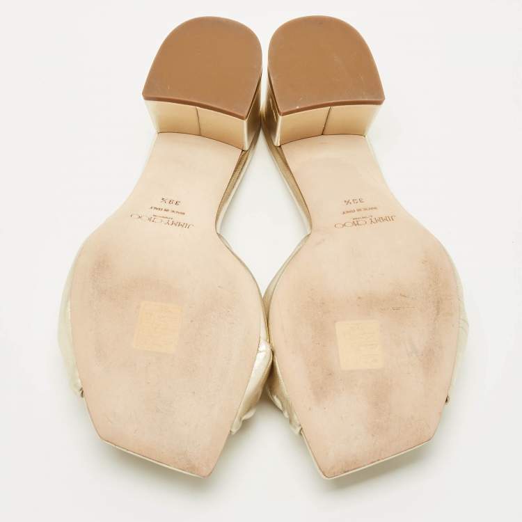 Pre Owned Jimmy Choo Gold Leather Avenue Slide Sandals Size 39.5