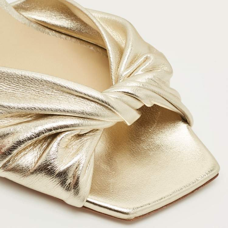 Pre Owned Jimmy Choo Gold Leather Avenue Slide Sandals Size 39.5